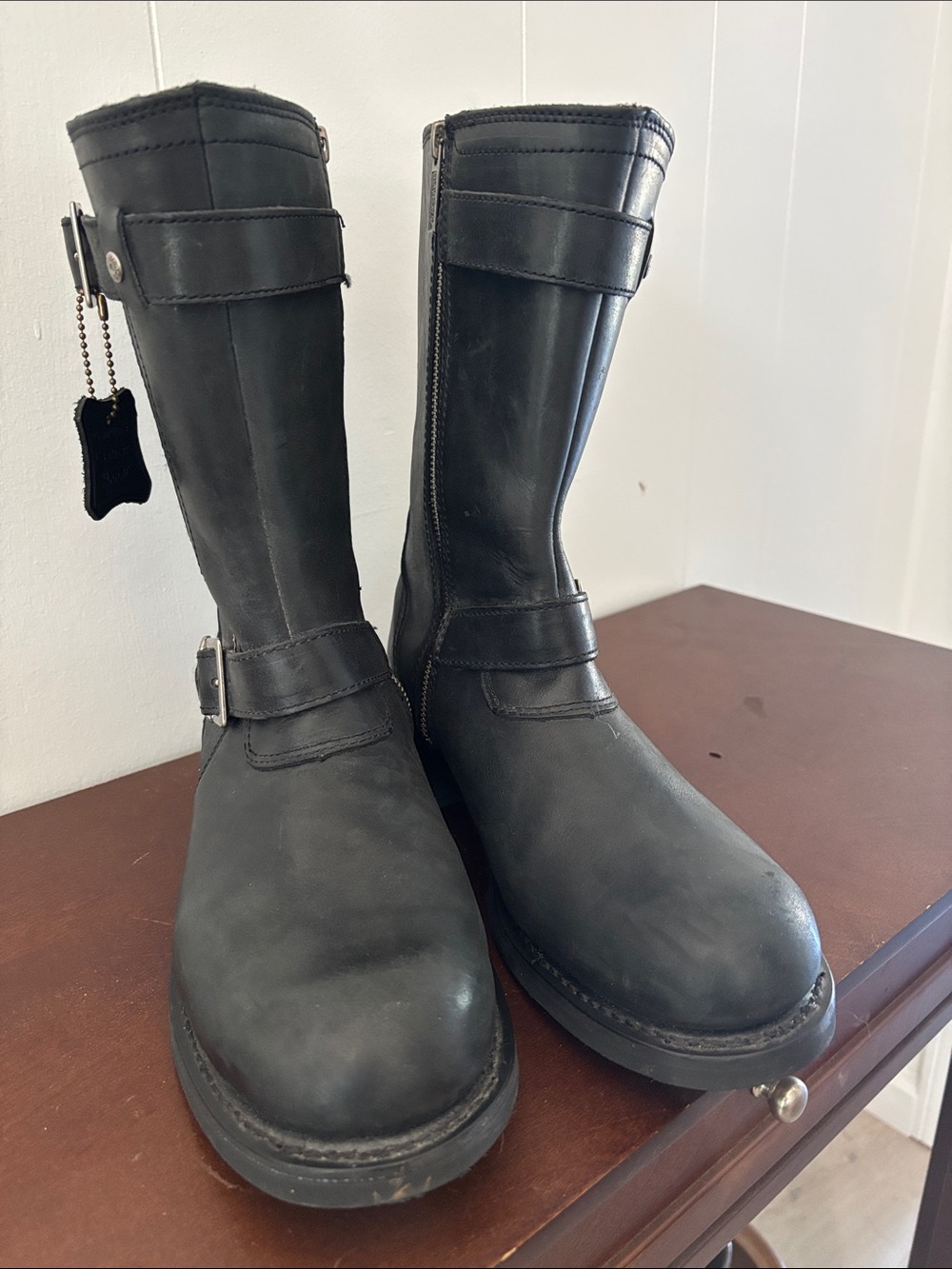 Harley-Davidson Black Leather Full Zip riding boot.